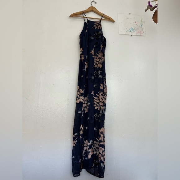 Lulu's | Navy & Rose Gold Velvet Floral
Maxi Dress - Picture 5 of 7
